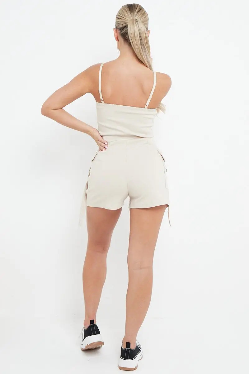 KATCH ME Women's Solid Color Tube Pockets Short Jumpsuit One size(6-12） Playsuit 
