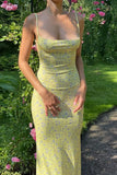 KATCH ME Yellow Floral Print Spaghetti Straps Backless Maxi Dress Dress 