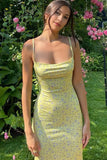 Yellow Floral Print Spaghetti Straps Backless Maxi Dress