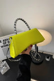 Yellow PU Flap Houndstooth Handle Strap Crossbody Bag