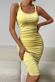 KATCH ME Yellow Twist Straps Ruched Bodycon Dress Dress 