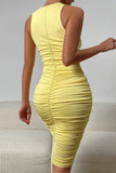 KATCH ME Yellow Twist Straps Ruched Bodycon Dress Dress 