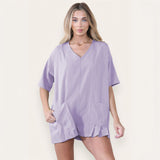 Casual Plain V Neck Half Sleeve Pocket Loose Playsuit