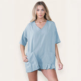 Casual Plain V Neck Half Sleeve Pocket Loose Playsuit