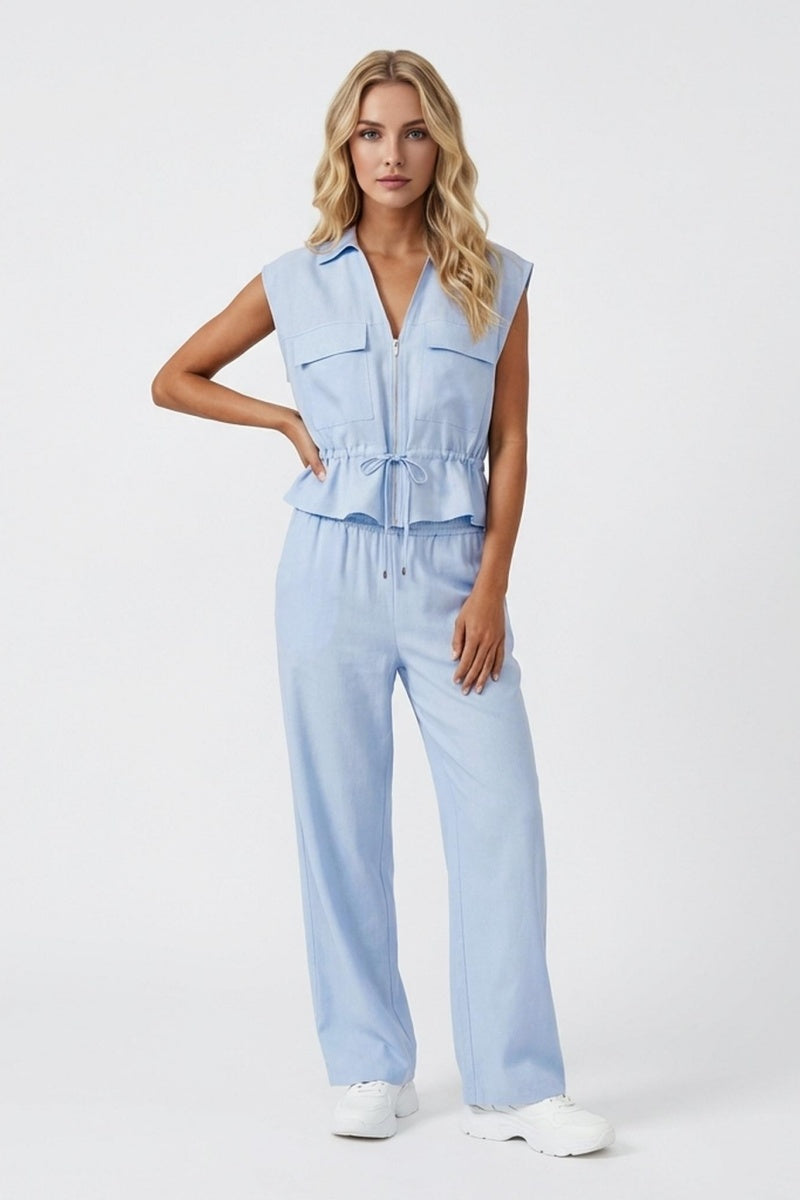 KATCH ME Two Piece Sets V Neck Wide Leg Trousers Co ords