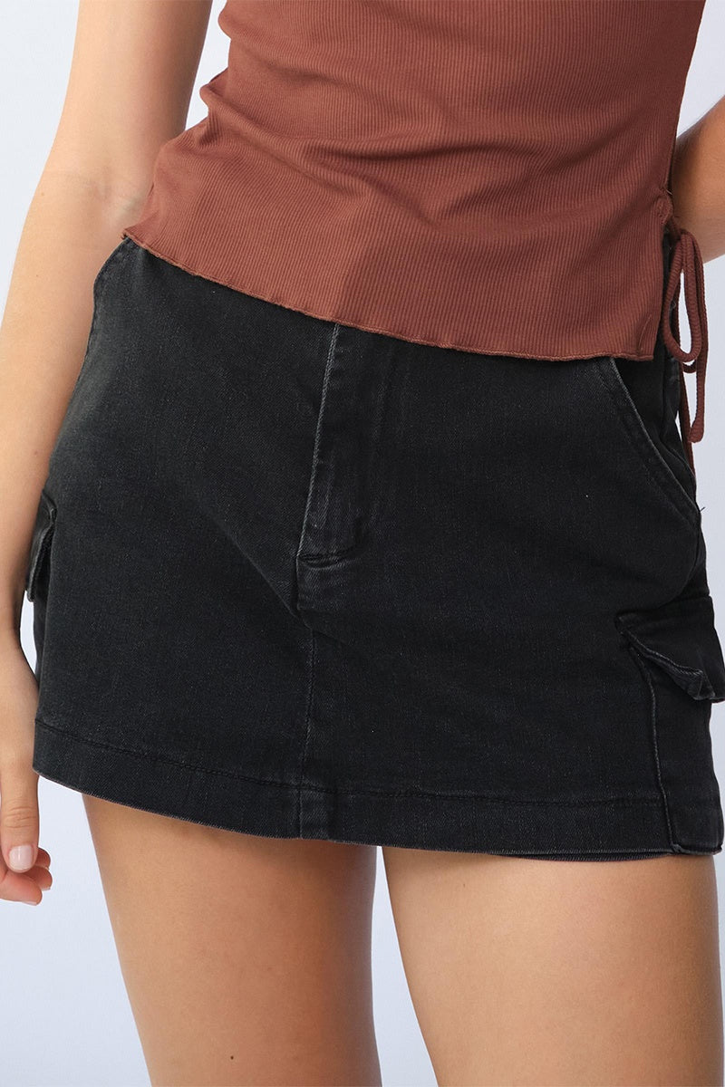 Katchme Comfort Soft Solid Color High Waist Cargo Pocket A Line Mini Skort - KATCH ME UK-Skirt