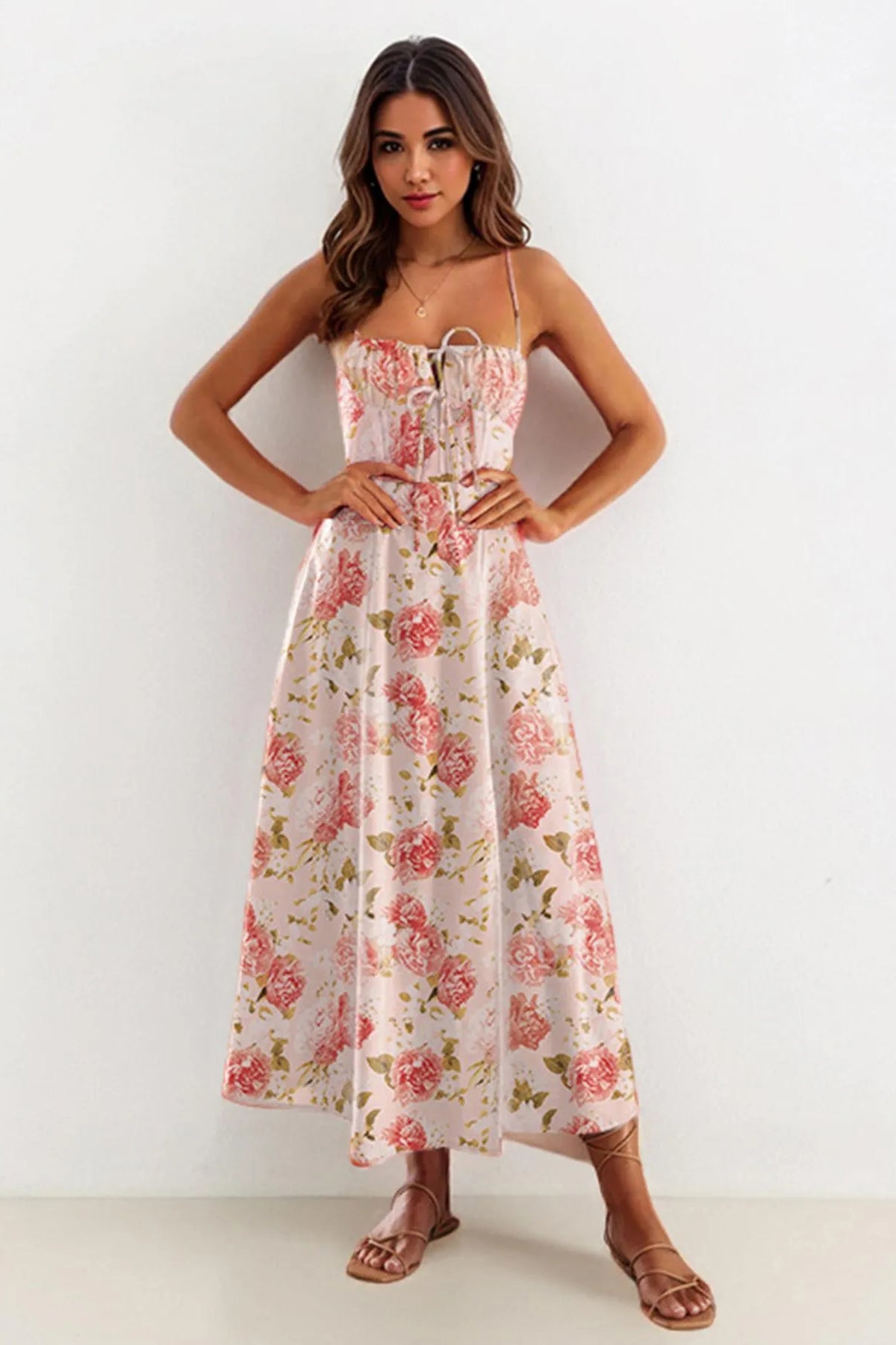 Katchme Spaghetti Strap Tie-Up High Split Maxi Dress
