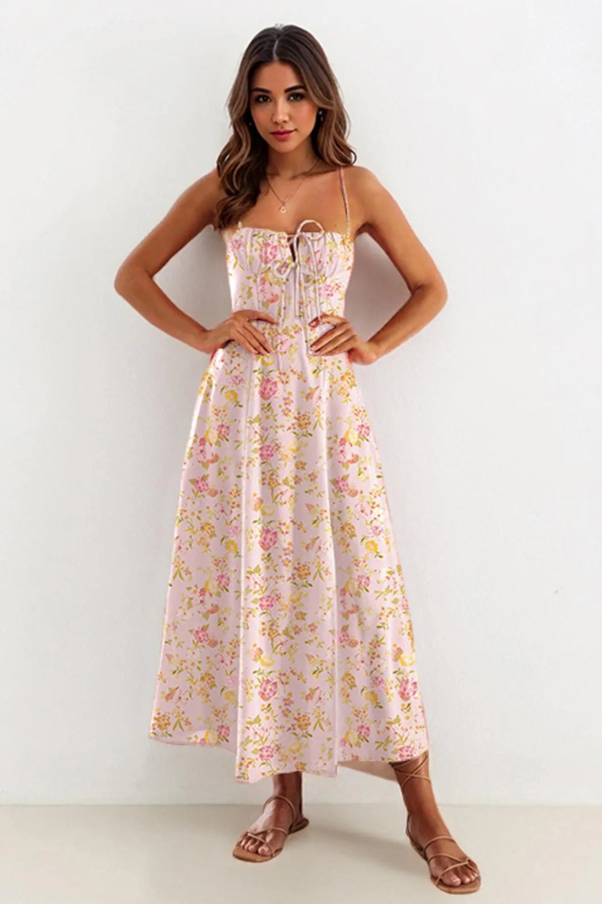 Katchme Spaghetti Strap Tie-Up High Split Maxi Dress