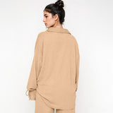 Commuter Solid Collared Tie-Up Long Sleeve Button Shirt & Wide Leg Trousers Co-ord