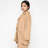 Commuter Solid Collared Tie-Up Long Sleeve Button Shirt & Wide Leg Trousers Co-ord