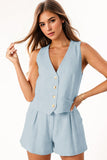 Katch Me Look Women's Sophisticated V Neck Sleeveless Button-Up Tank Top & Wide Leg Shorts Co-ord