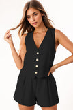 Katch Me Look Women's Sophisticated V Neck Sleeveless Button-Up Tank Top & Wide Leg Shorts Co-ord