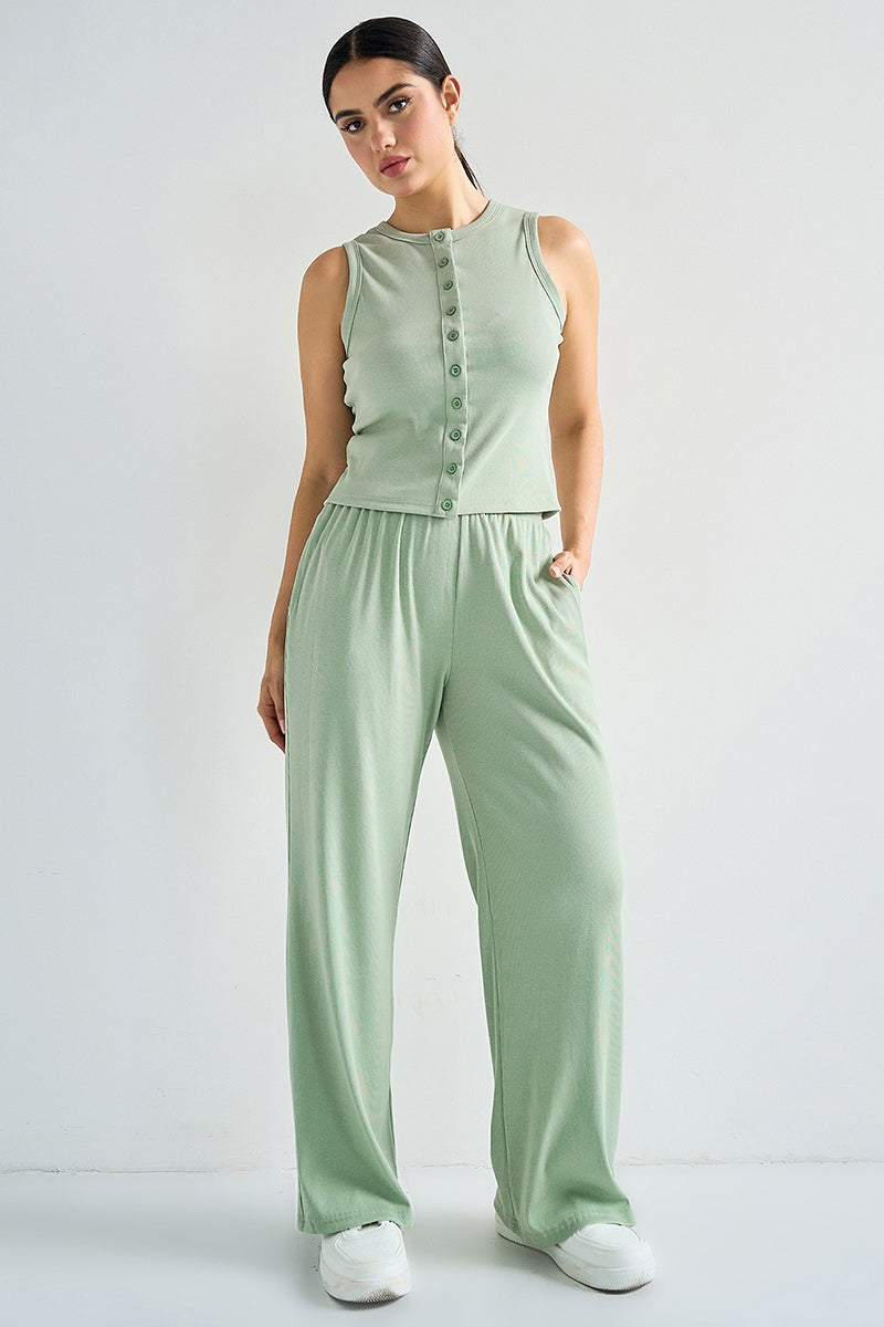 KATCH ME Stretchy Round Neck Button Tank Co-ord Set