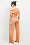 Leisure Solid Sloping-Shoulder Slim Top & Wide-Leg Trousers Co-ord