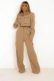 Lapel-Zipper Crop Top & Cargo-Pockets Trousers 2-Piece Co-ord Set