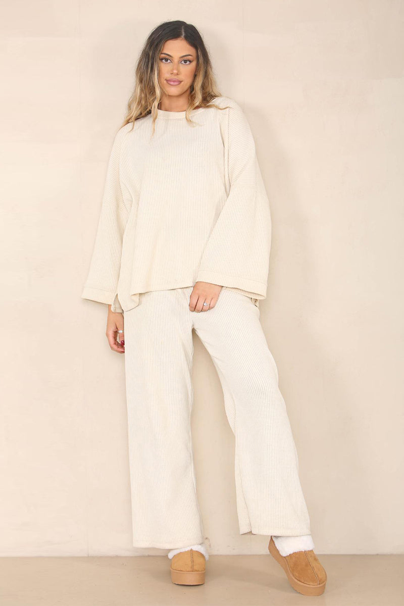 KATCH ME Solid Color Loose Top & Wide Leg Pants Co-ord Set