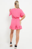 Minimalist Solid V Neck Short Sleeve Tie-Up Playsuit