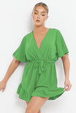Minimalist Solid V Neck Short Sleeve Tie-Up Playsuit