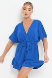 Minimalist Solid V Neck Short Sleeve Tie-Up Playsuit