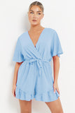 Minimalist Solid V Neck Short Sleeve Tie-Up Playsuit