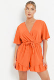 Minimalist Solid V Neck Short Sleeve Tie-Up Playsuit