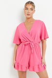 Minimalist Solid V Neck Short Sleeve Tie-Up Playsuit