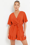 Minimalist Solid V Neck Short Sleeve Tie-Up Playsuit