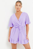 Minimalist Solid V Neck Short Sleeve Tie-Up Playsuit