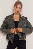 Vintage Zipper Belt Decor PU Biker Jacket