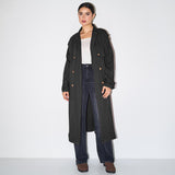 Katch Me Look Women's Solid Classy Notch Lapel Double Breasted Belt Decor Trench Coat, Versatile Plain Outerwear for Lady Streetwear, Minimalist Outfit