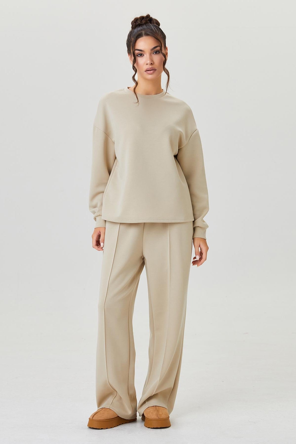 KATCH ME Round Neck Loose Top & Exposed Stitches Trousers Co-ord Set