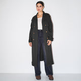 Katch Me Look Women's Solid Classy Notch Lapel Double Breasted Belt Decor Trench Coat, Versatile Plain Outerwear for Lady Streetwear, Minimalist Outfit