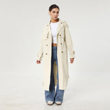 Katch Me Look Women's Solid Classy Notch Lapel Double Breasted Belt Decor Trench Coat, Versatile Plain Outerwear for Lady Streetwear, Minimalist Outfit