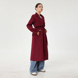 Katch Me Look Women's Solid Classy Notch Lapel Double Breasted Belt Decor Trench Coat, Versatile Plain Outerwear for Lady Streetwear, Minimalist Outfit