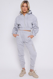 KATCH ME Grey Casual Ruched Sleeve Crop Hoodie & Elastic Waist Trousers Co-ord Co-ord 33.99