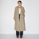 Katch Me Look Women's Solid Classy Notch Lapel Double Breasted Belt Decor Trench Coat, Versatile Plain Outerwear for Lady Streetwear, Minimalist Outfit
