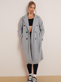 Classy Notch Lapel Double Breasted Waist Tie Thermal Coat