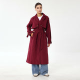 Katch Me Look Women's Solid Classy Notch Lapel Double Breasted Belt Decor Trench Coat, Versatile Plain Outerwear for Lady Streetwear, Minimalist Outfit