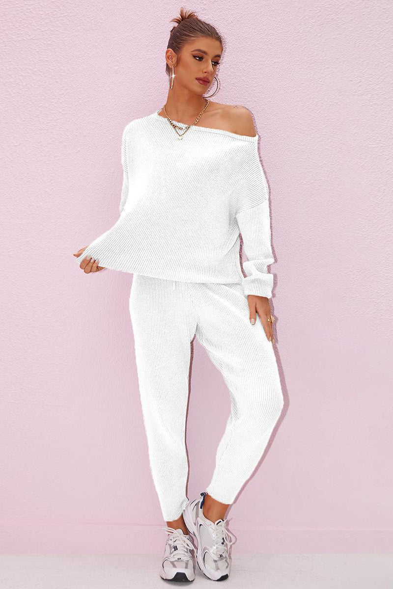 KATCH ME Sloping Shoulder Loose Sweater & Drawstring Skinny Trousers Co-ord Set