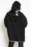 KATCH ME Black Fall & Winter Unique Versatile Contrast Trim Button Up Coat With Scarf Coat
