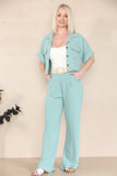 KATCH ME Women's Versatile Short Sleeve Button Crop Top & Wide Leg Trousers Co-ord Co-ord