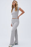 KATCH ME Light Grey Casual Round Neck Short Sleeve Puckery Slim Top & Folded Waist Trousers Co-ord Co-ord