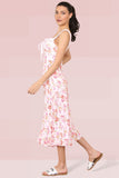 KATCH ME Rose Summer Fresh Front Tie Floral Print Split Dress Dress