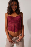 Wine Red Sexy Spaghetti Straps Lace See-Through Crop Top
