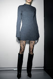 Charcoal Versatile Knit Crew Neck Cuff Slit Rib Long Sleeve Slim Sweater Dress