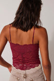 KATCH ME Wine Red Sexy Spaghetti Straps Lace See-Through Crop Top Top