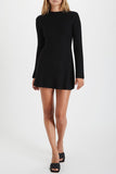 KATCH ME Black Versatile Knit Crew Neck Cuff Slit Rib Long Sleeve Slim Sweater Dress Dress 23.99