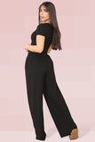 KATCH ME Black Trendy Square Neck Shaping Bodysuit & High Waist Wide Leg Trousers Co-ord Co-ord