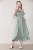 KATCH ME Women's Lovely Plain Sleeveless Frill Front Tie Thin Waist Pleated Maxi Dress Dresses 22.29
