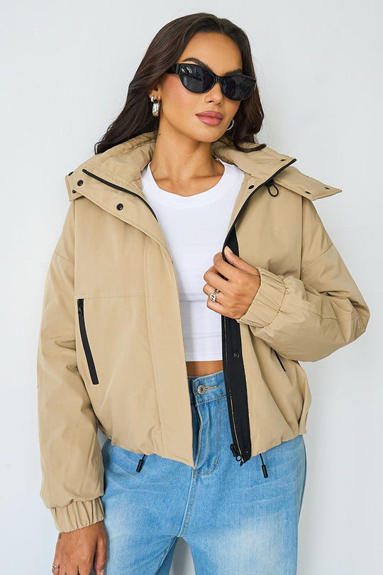 Street Stand Collar Hooded Zip-Up Trench Coat With Toggle